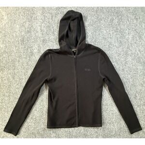 BCBG Maxazria Jacket Large M‎ Black Hoodie Long Sleeve Full Zip Logo Top Womens